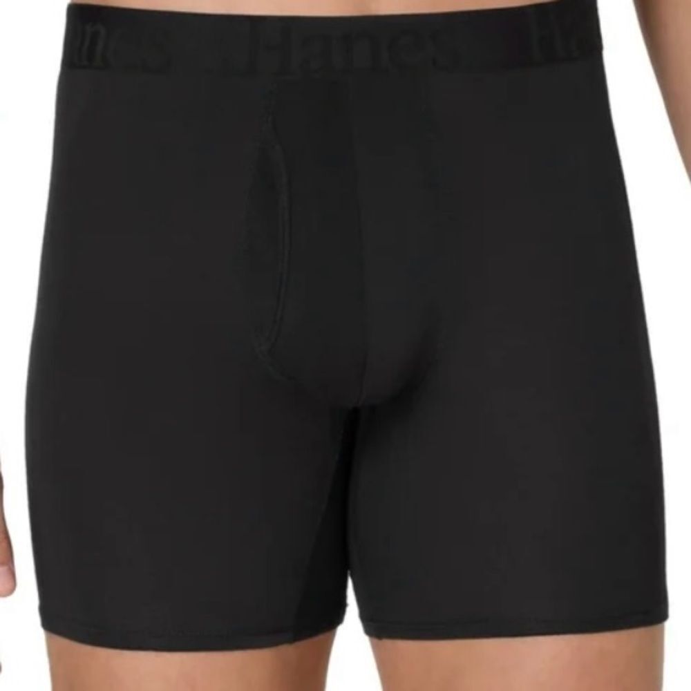2 Hanes Super Soft Men’s Long Leg Boxer Briefs, Black, Medium New - Picture 3 of 8